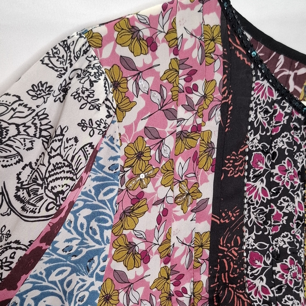 Anthropologie Daniel Rainn Corinne Beaded Sequin Mixed Blouse Peasant Top Large - Picture 5 of 9